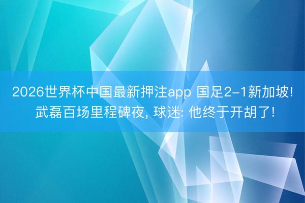 2026世界杯中国最新押注app 国足2-1新加坡! 武磊百场里程碑夜， 球迷: 他终于开胡了!