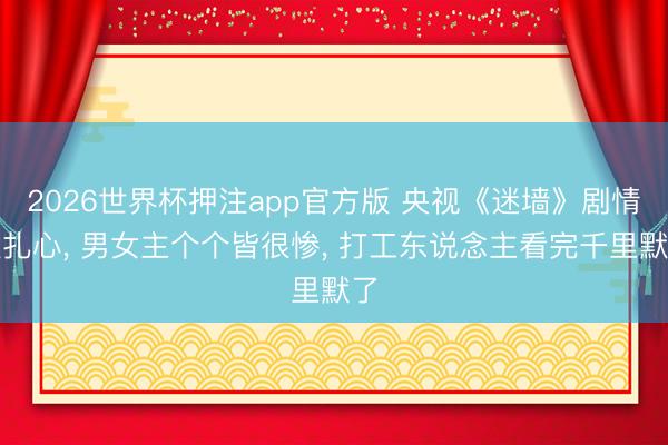 2026世界杯押注app官方版 央视《迷墙》剧情太扎心， 男女主个个皆很惨， 打工东说念主看完千里默了