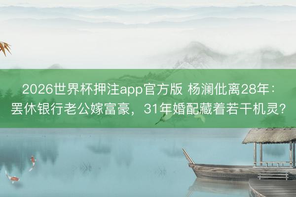 2026世界杯押注app官方版 杨澜仳离28年：罢休银行老公